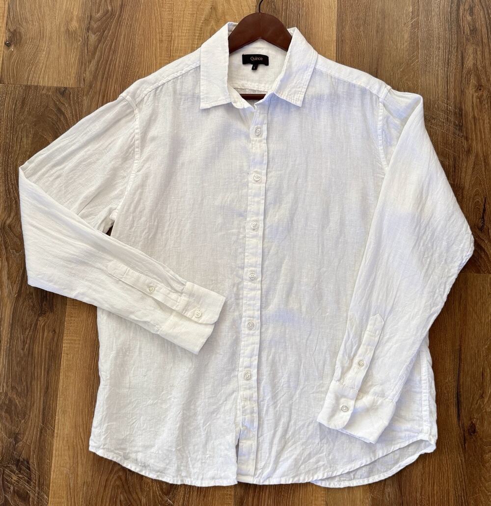 Quince 100% European Linen Shirt Mens M Solid White Long Sleeve Button Up, EUC